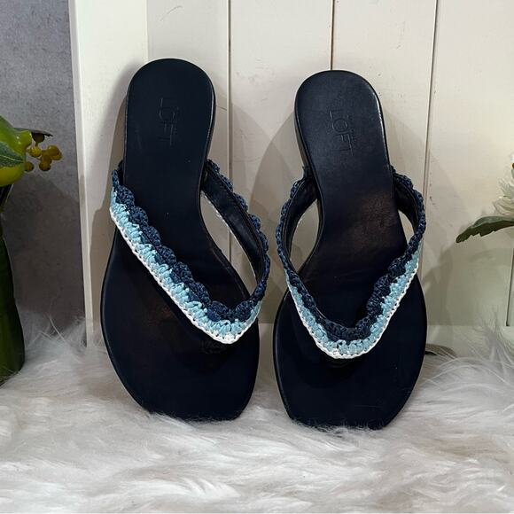 NEW LOFT Crochet Tri Tone Multicolor Blue Flip Flop Thong Slide Sandal 5/5.5 - Picture 2 of 14
